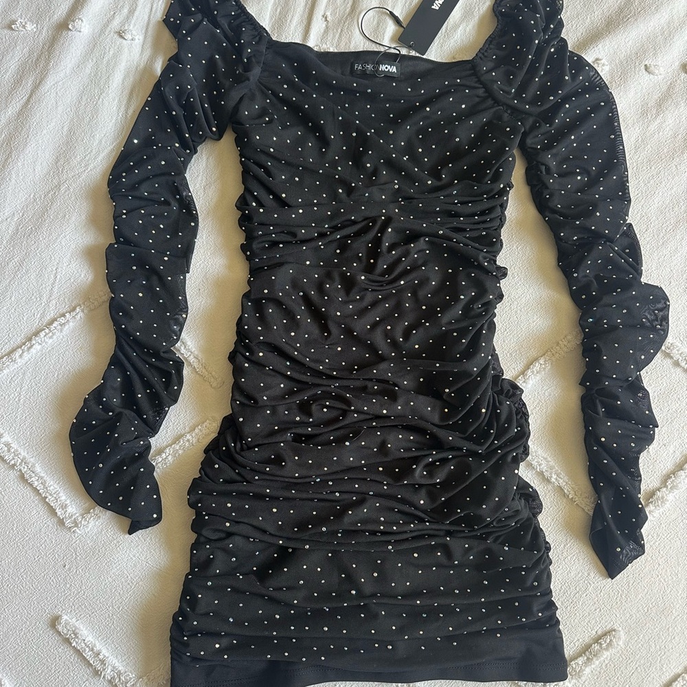 Black Ruched Dress with Sparkles